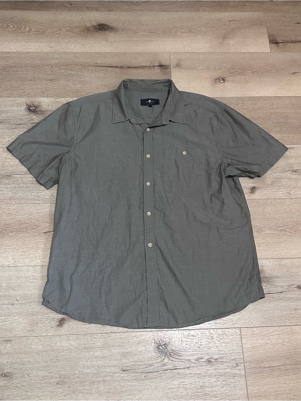 Men’s 7 for All Mankind Short-Sleeve Button-Up Shirt in Olive Green